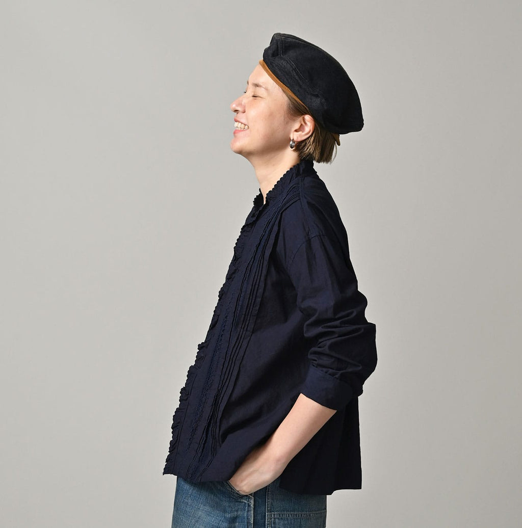 Indigo Supima Batiste Cutwork Blouse Female Model