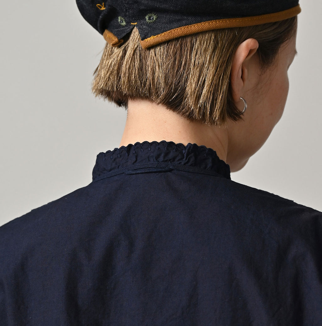 Indigo Supima Batiste Cutwork Blouse Detail