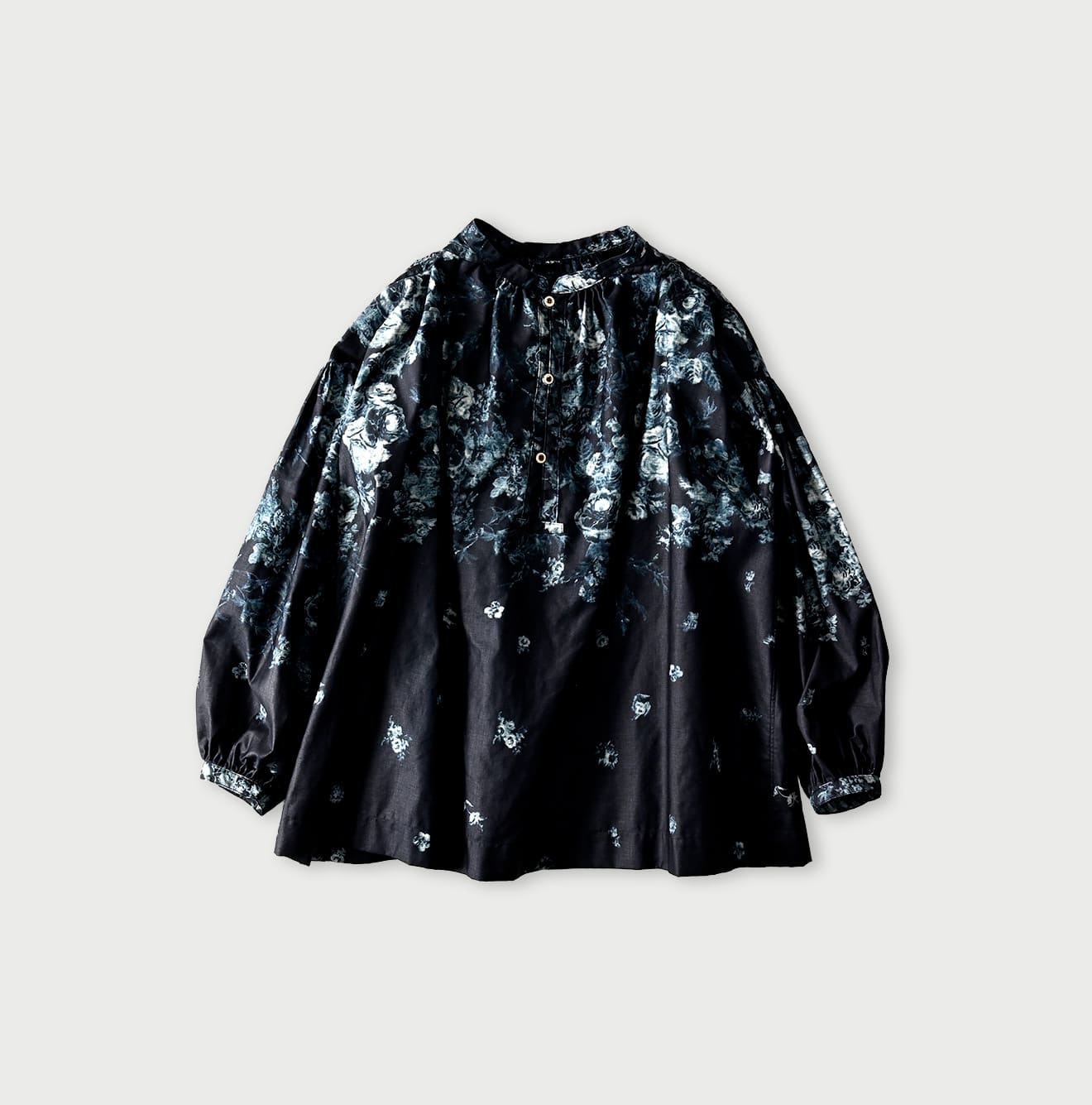 Indigo Discharged Rose Print Smock