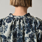 Indigo Discharged Rose Print Smock Detail