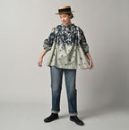 Indigo Discharged Rose Print Smock Female Model