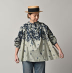 Indigo Discharged Rose Print Smock Female Model