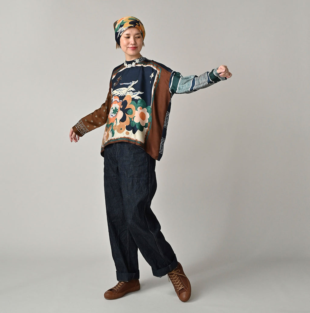 Picture Book Bandana Blouse Brown Female Model