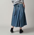 45 Petit Denim Apron Skirt Distressed Female Model
