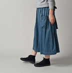 45 Petit Denim Apron Skirt Distressed Female Model