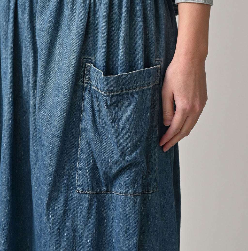 45 Petit Denim Apron Skirt Distressed Detail