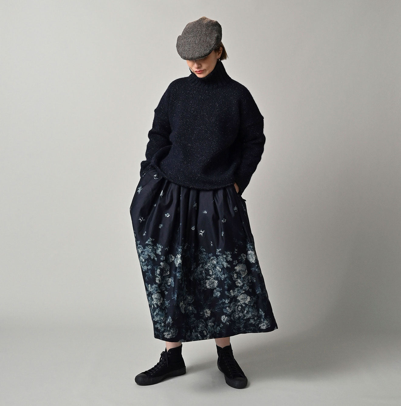 71 Indigo Discharged Rose Print Female Model