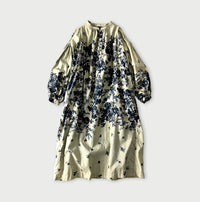 Indigo Discharged Rose Print Smock Dress