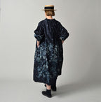 Indigo Discharged Rose Print Smock Dress Female Model