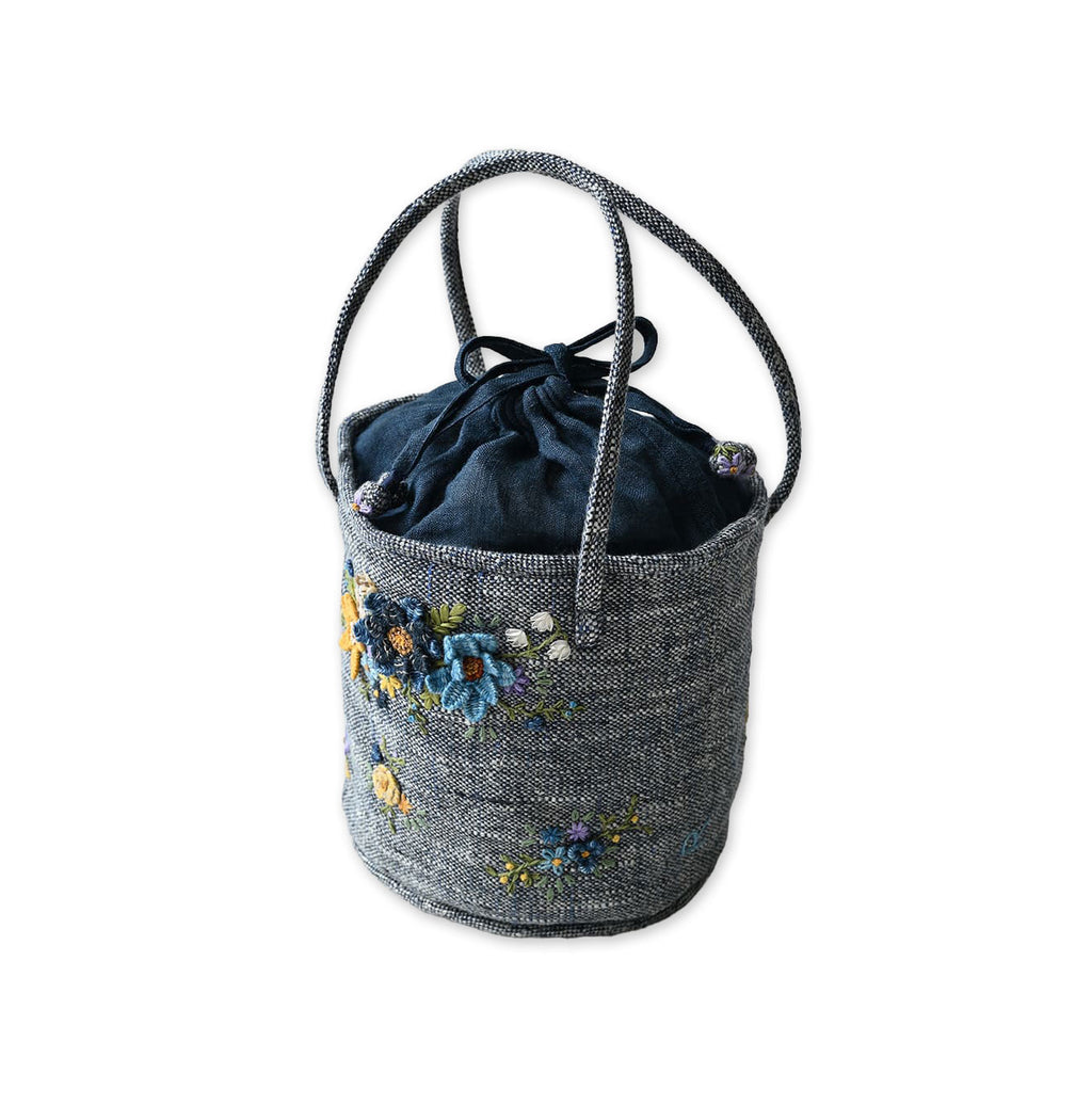 Indigo Tweed Embroidery Petit Bag