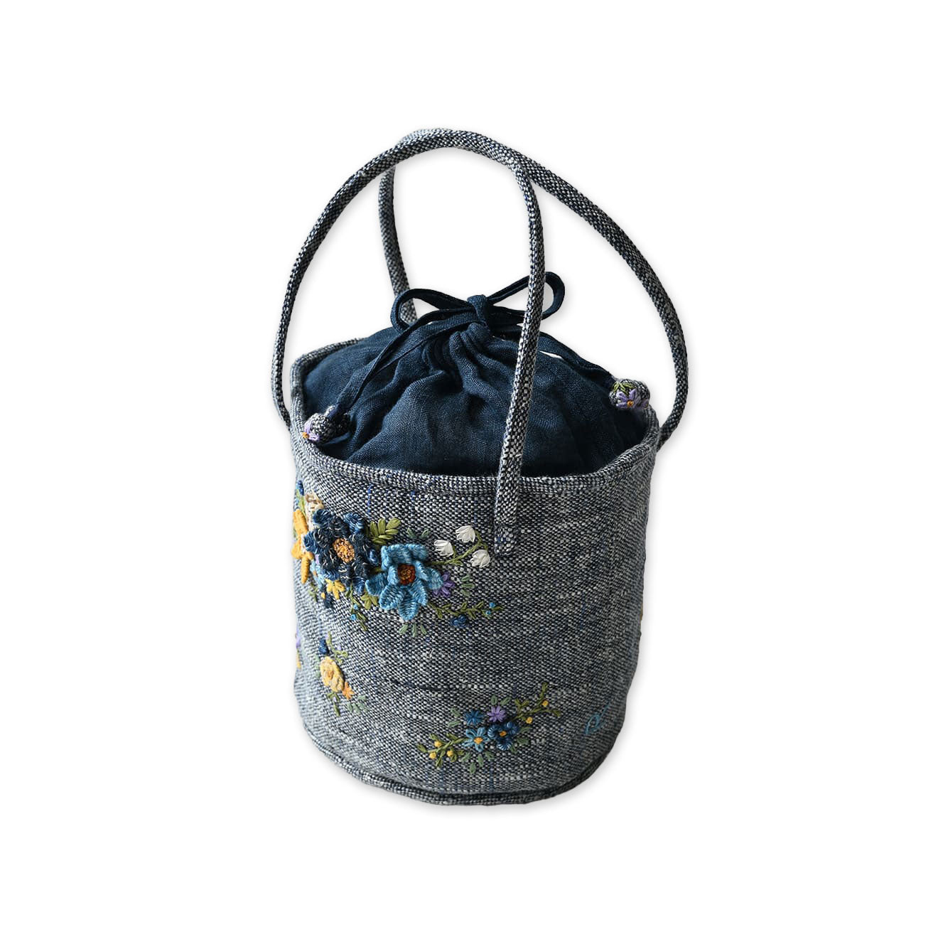 Indigo Tweed Embroidery Petit Bag