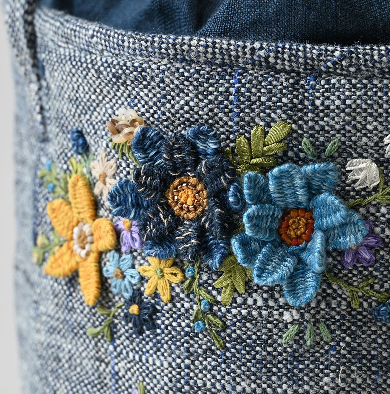 Indigo Tweed Embroidery Petit Bag Detail