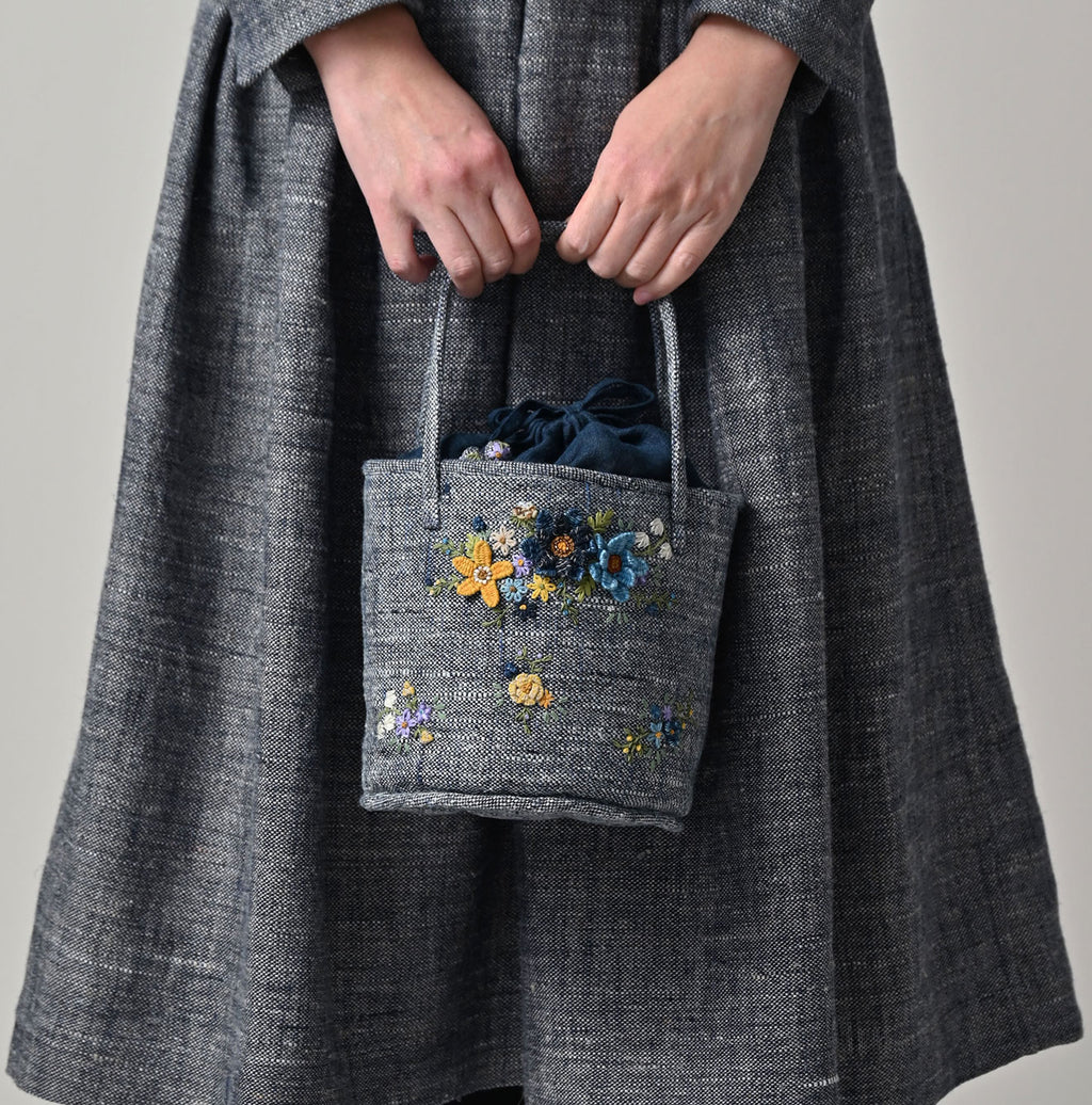 Indigo Tweed Embroidery Petit Bag Female Model