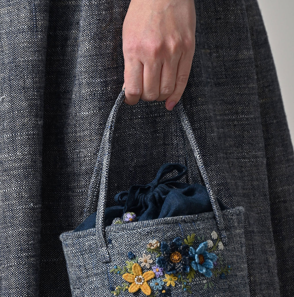 Indigo Tweed Embroidery Petit Bag Female Model