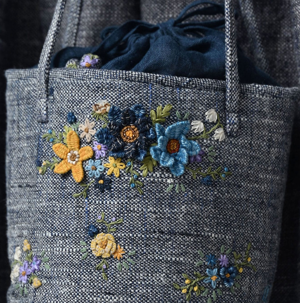Indigo Tweed Embroidery Petit Bag Detail
