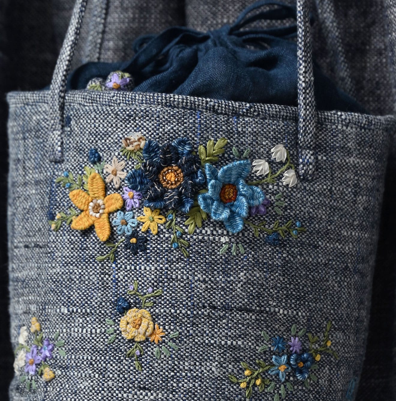 Indigo Tweed Embroidery Petit Bag Detail