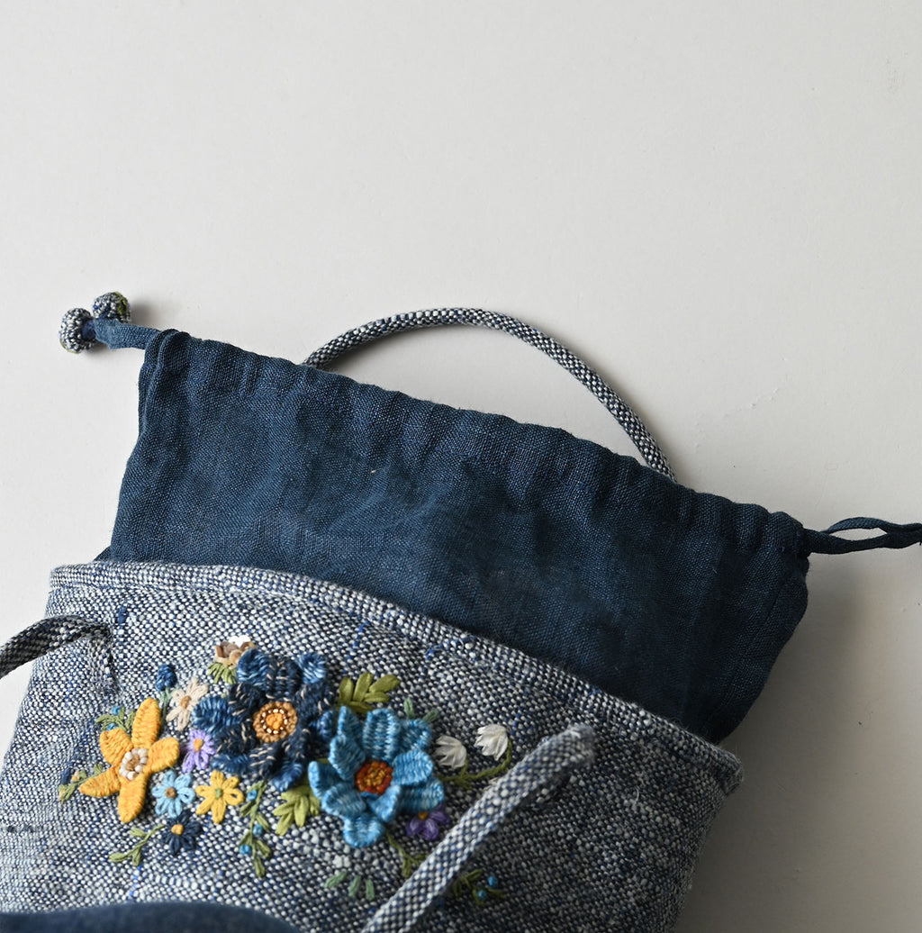 Indigo Tweed Embroidery Petit Bag Detail