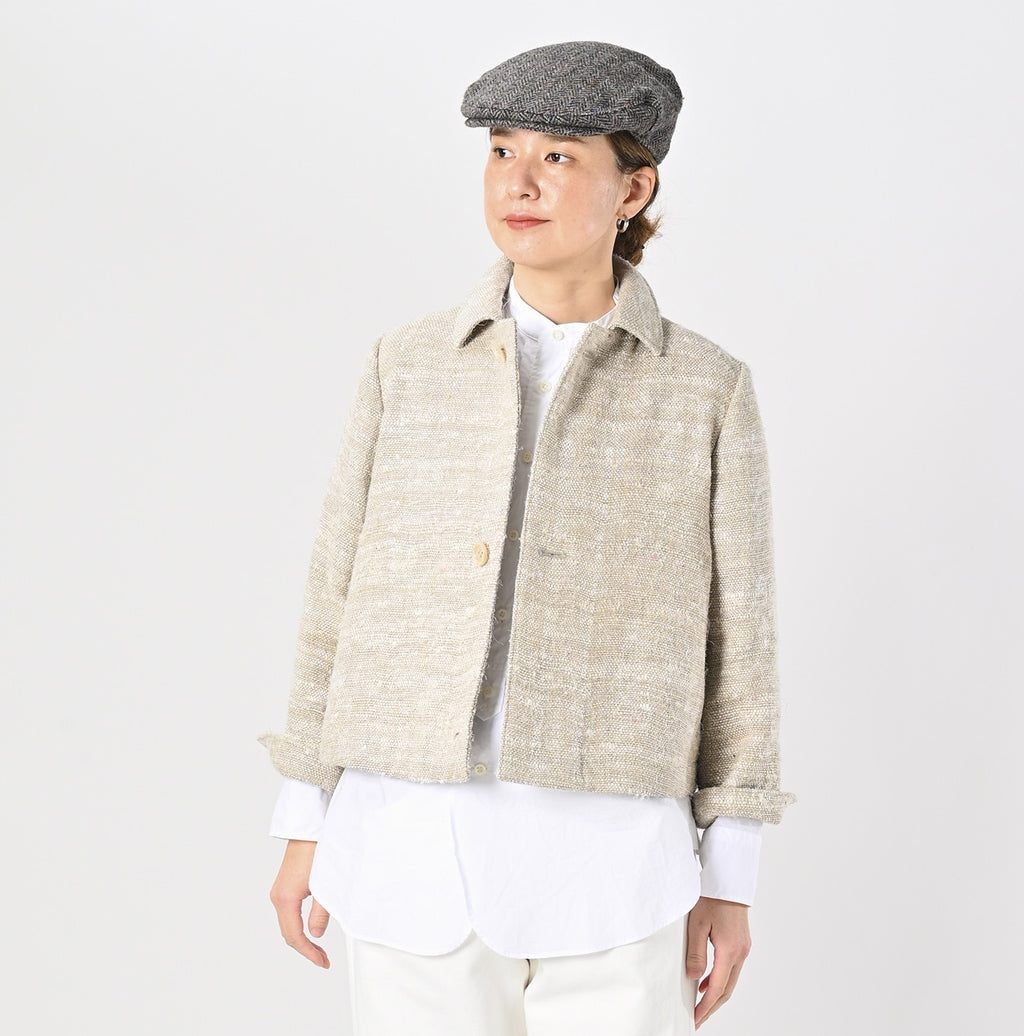 Indian Linen Silk Tweed Square Jacket Female Model