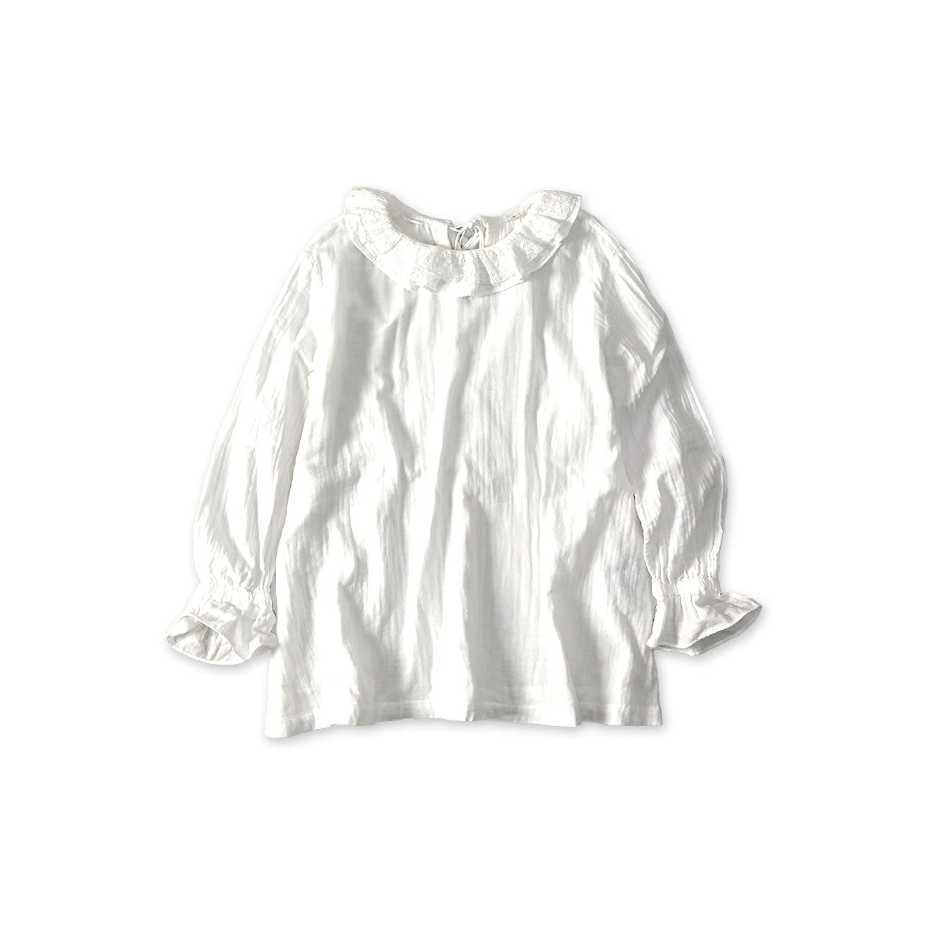 Gauze Double Woven Frill Collar Blouse White