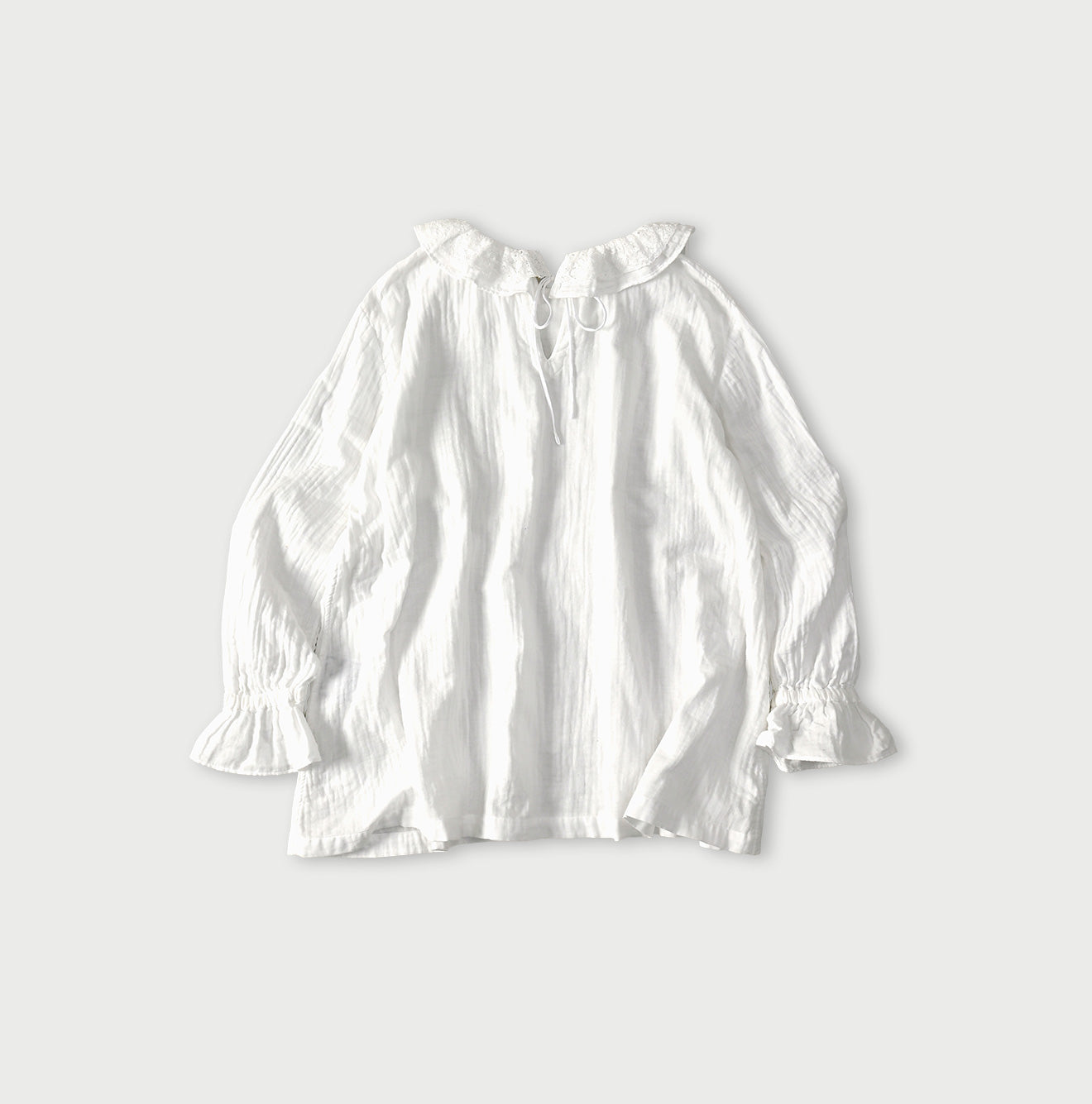 Gauze Double Woven Frill Collar Blouse White Back