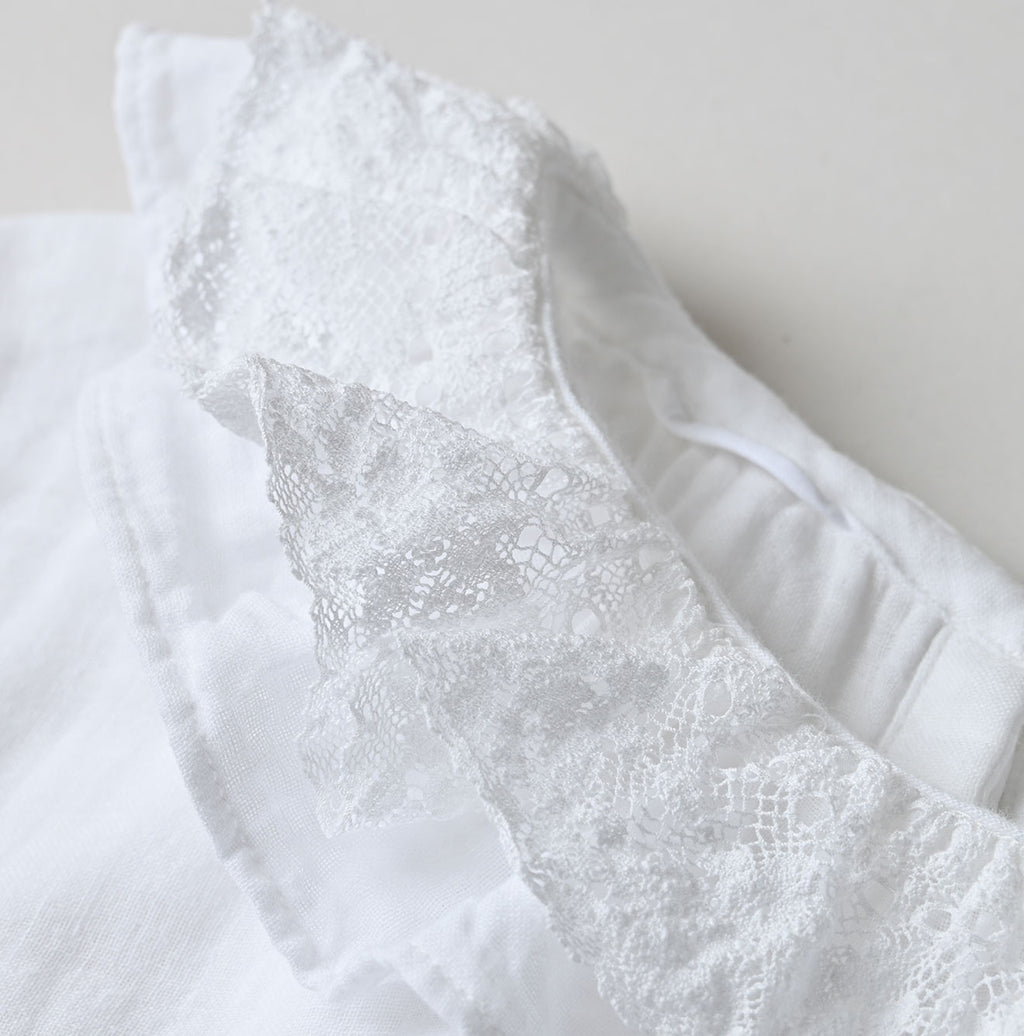 Gauze Double Woven Frill Collar Blouse White Detail