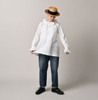 Gauze Double Woven Frill Collar Blouse White Female Model