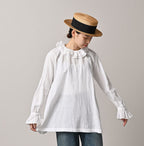 Gauze Double Woven Frill Collar Blouse White Female Model