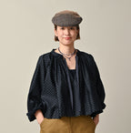 Indigo Dot Print Scrunchie Smock Blouse Female Model