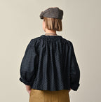 Indigo Dot Print Scrunchie Smock Blouse Female Model