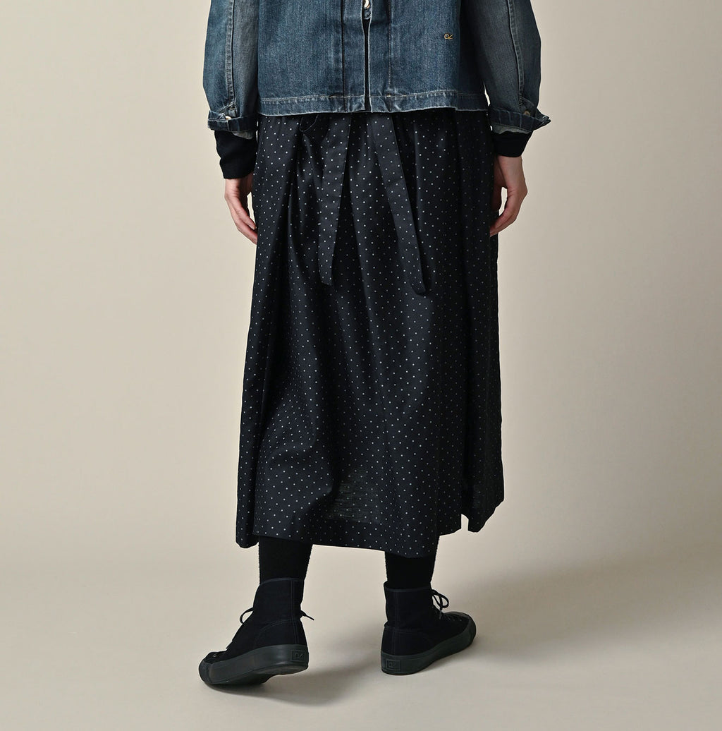 Indigo Dot Print Apron Skirt Female Model