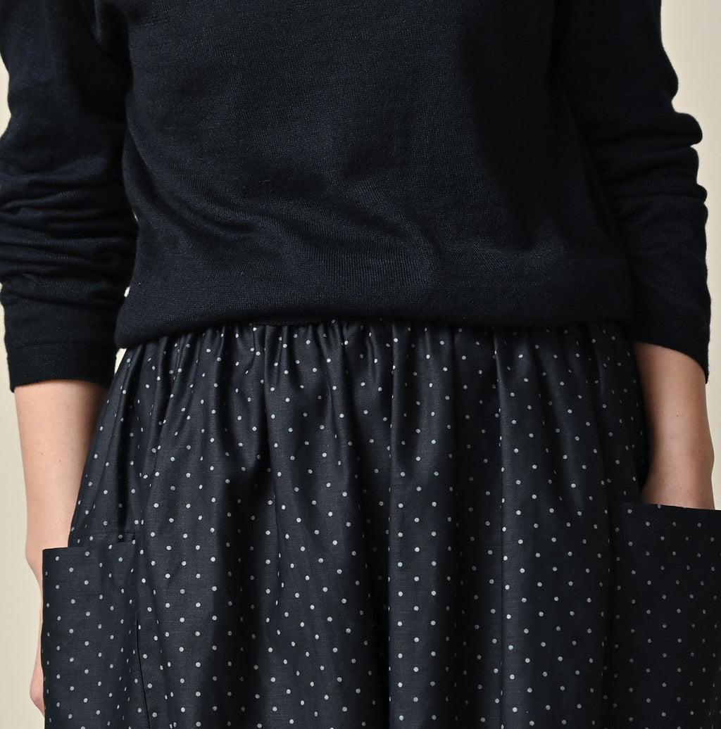 Indigo Dot Print Apron Skirt Detail