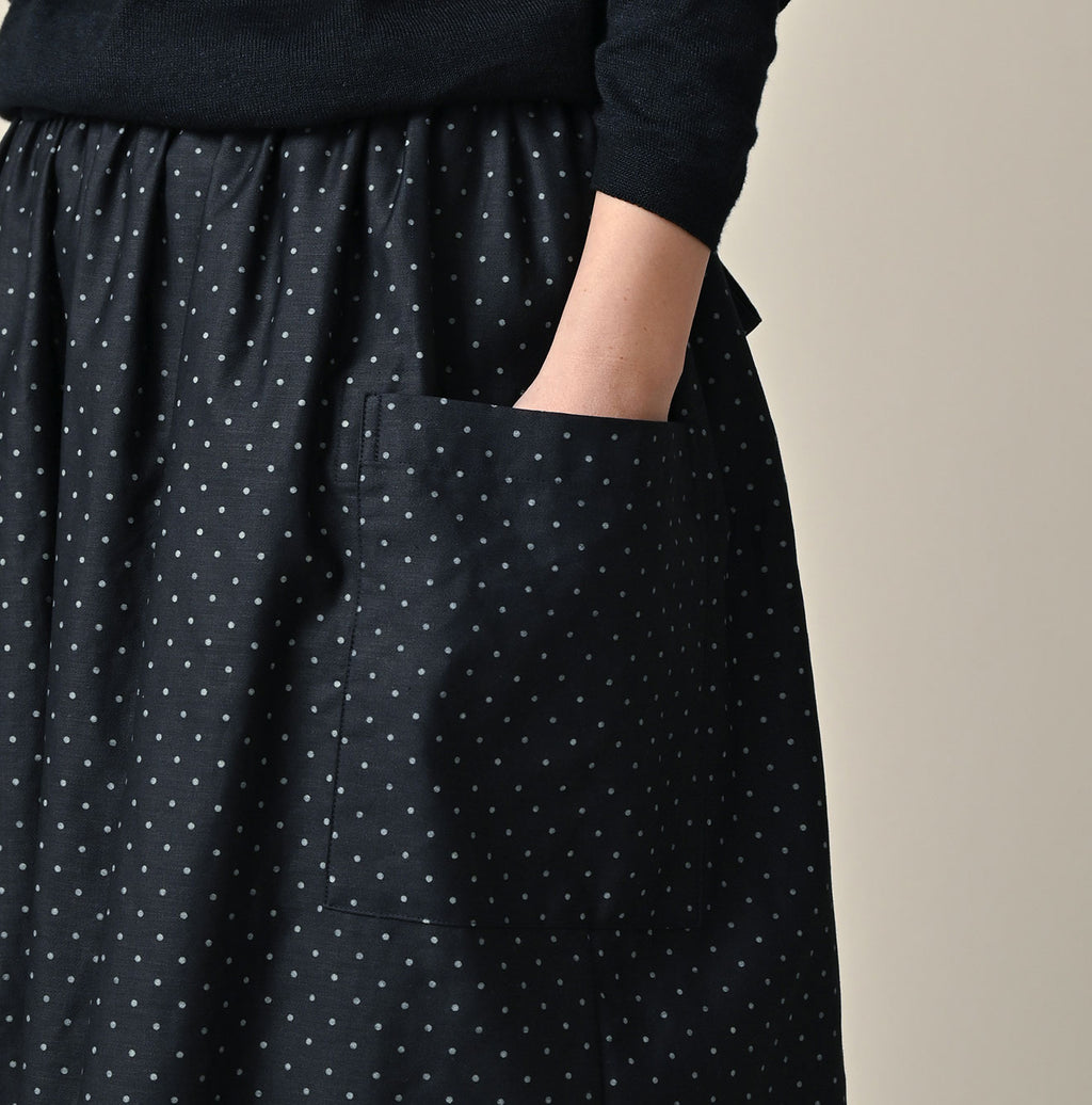 Indigo Dot Print Apron Skirt Detail