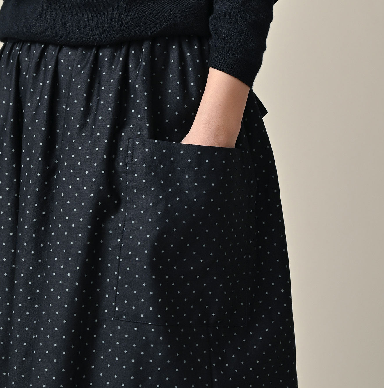 Indigo Dot Print Apron Skirt Detail