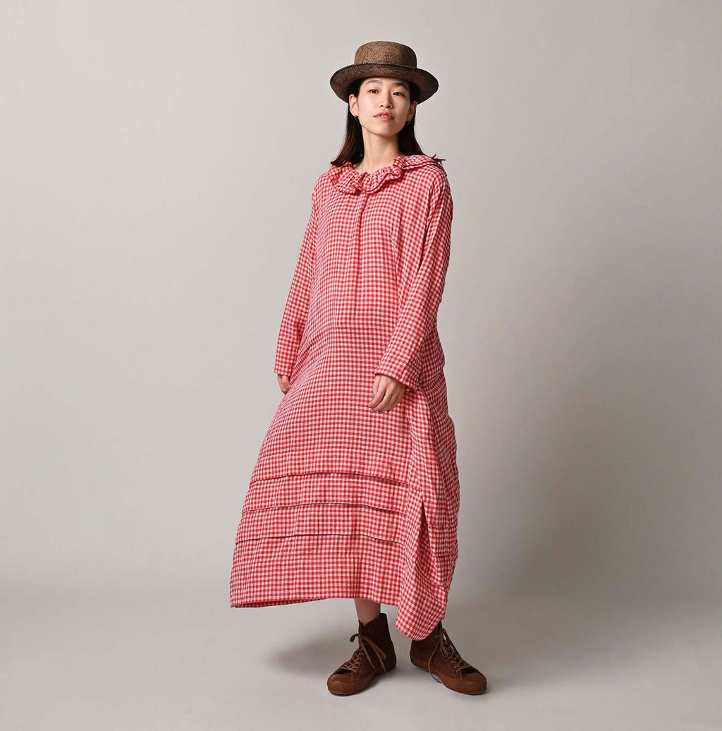 Gauze Double Woven Frill Collar Dress Female Model
