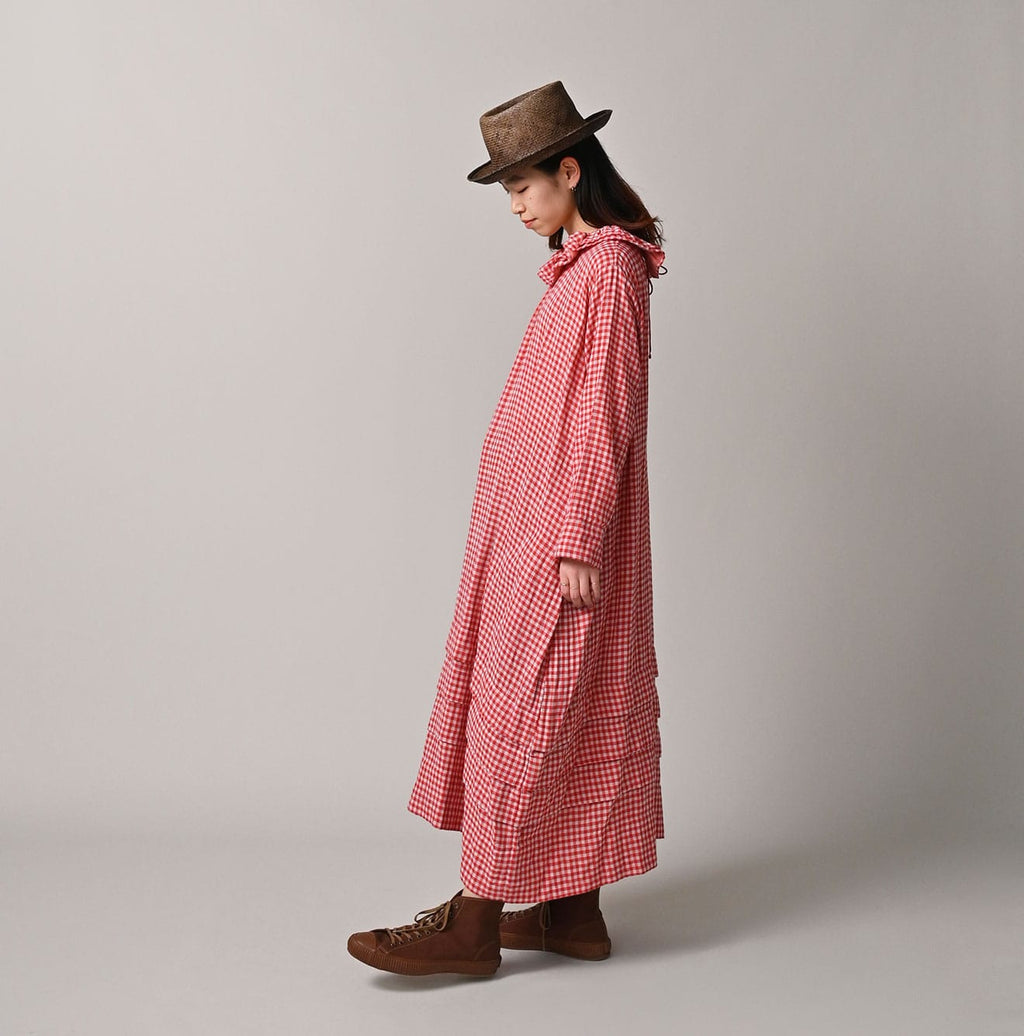 Gauze Double Woven Frill Collar Dress Female Model