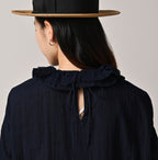 Indigo Gauze Double Woven Frill Collar Dress Detail