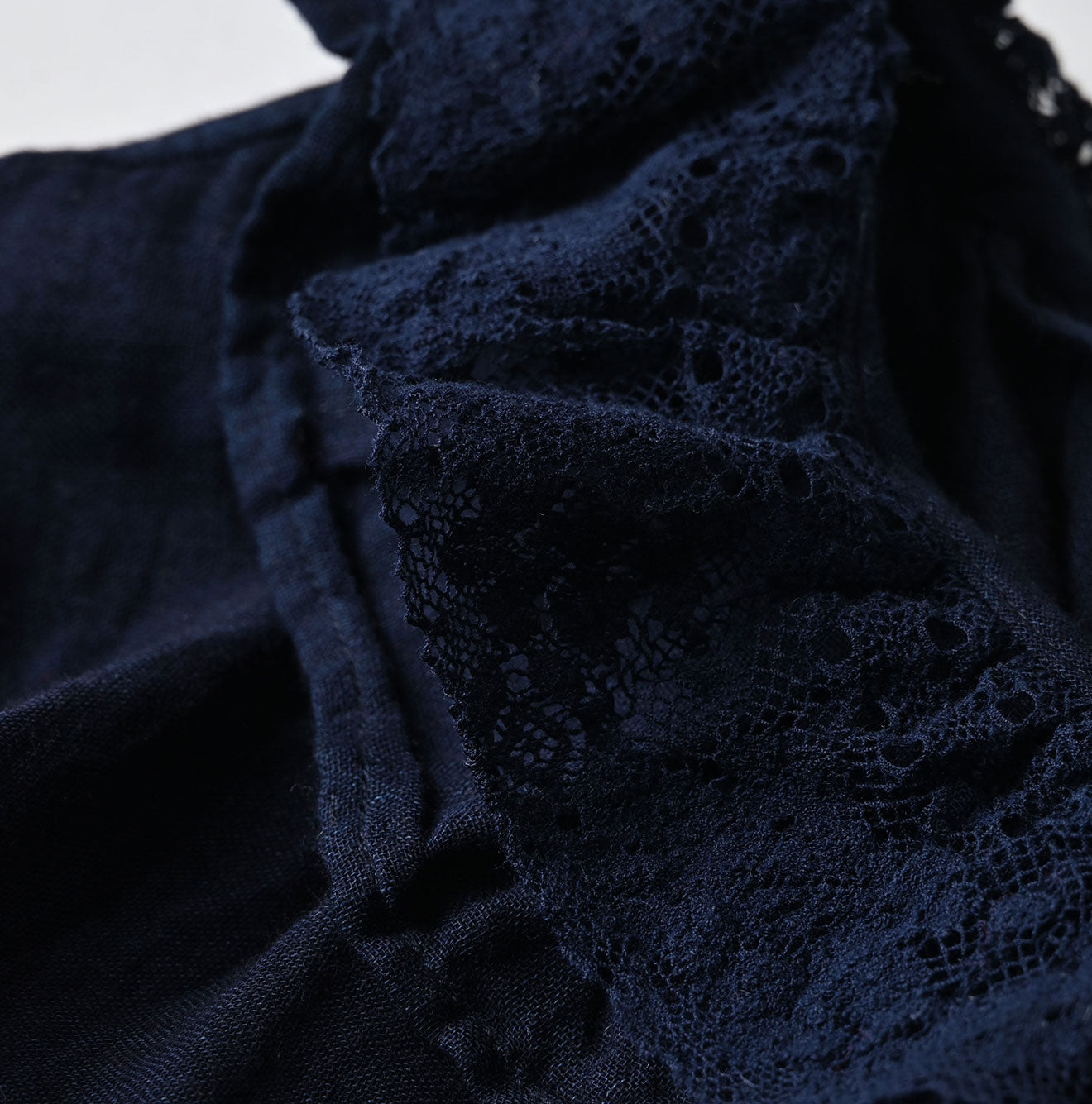 Indigo Gauze Double Woven Frill Collar Dress Detail