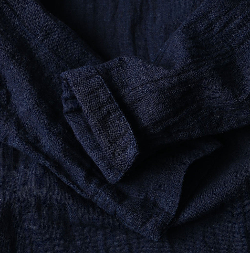 Indigo Gauze Double Woven Frill Collar Dress Detail