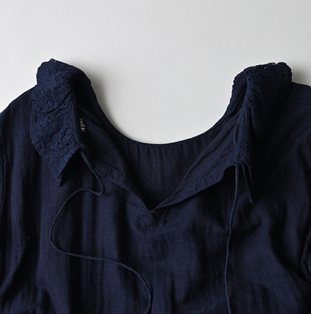 Indigo Gauze Double Woven Frill Collar Dress Detail