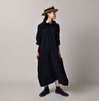 Indigo Gauze Double Woven Frill Collar Dress Female Model