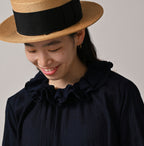 Indigo Gauze Double Woven Frill Collar Dress Detail