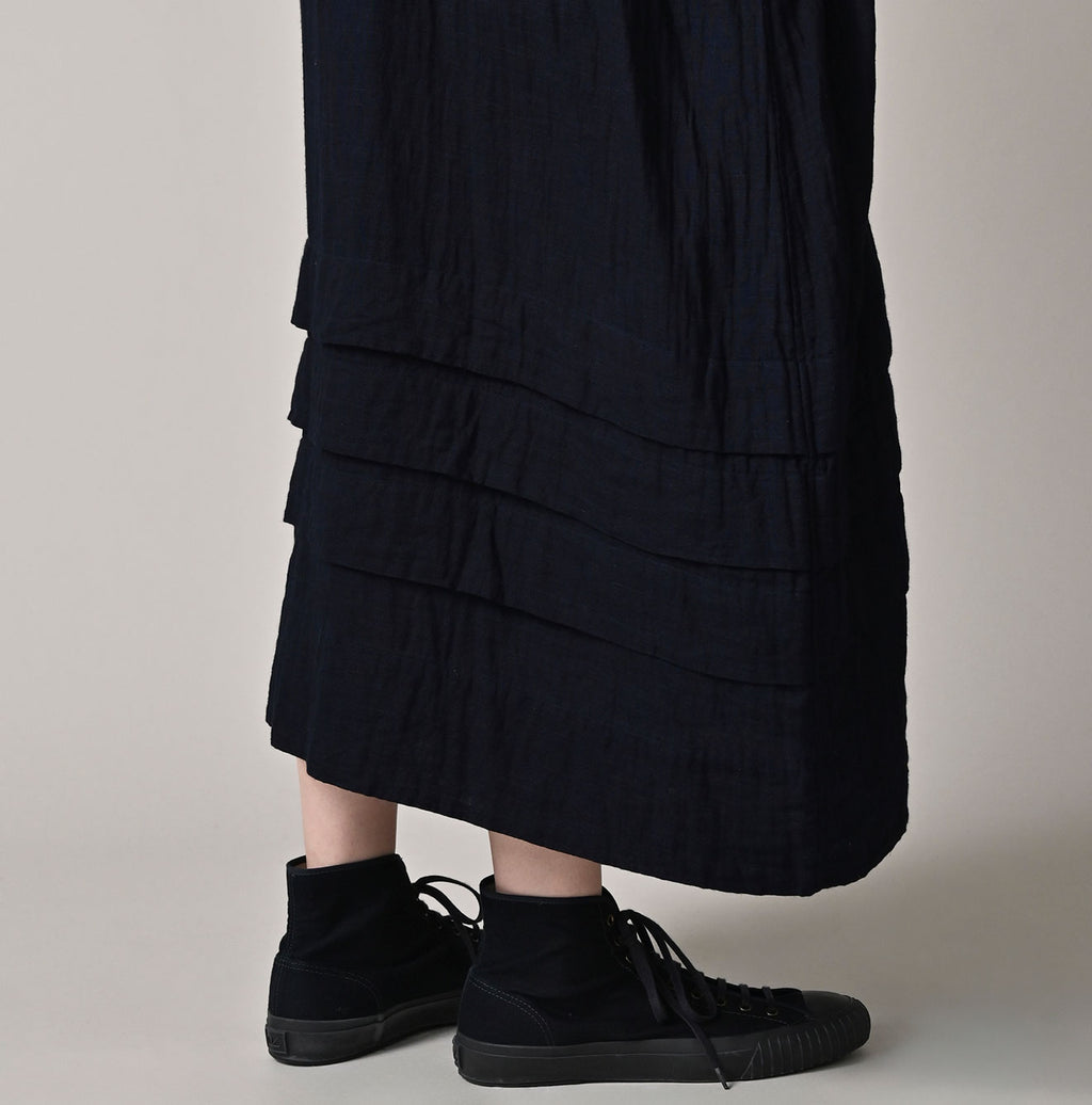 Indigo Gauze Double Woven Frill Collar Dress Detail