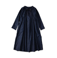 Indigo Dot Print Scrunchie Smock Dress