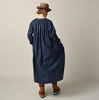 Indigo Dot Print Scrunchie Smock Dress Female Model