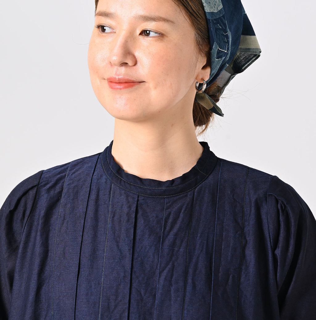Indigo Chestnut Satin Tuck Dress Detail