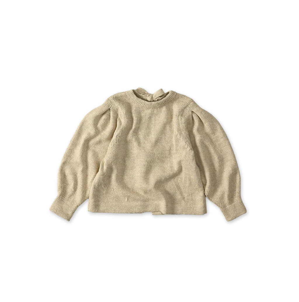 Cashmere Linen Ribbon Knit Beige Tweed Top