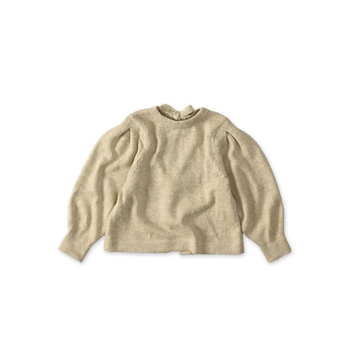Cashmere Linen Ribbon Knit Beige Tweed Top