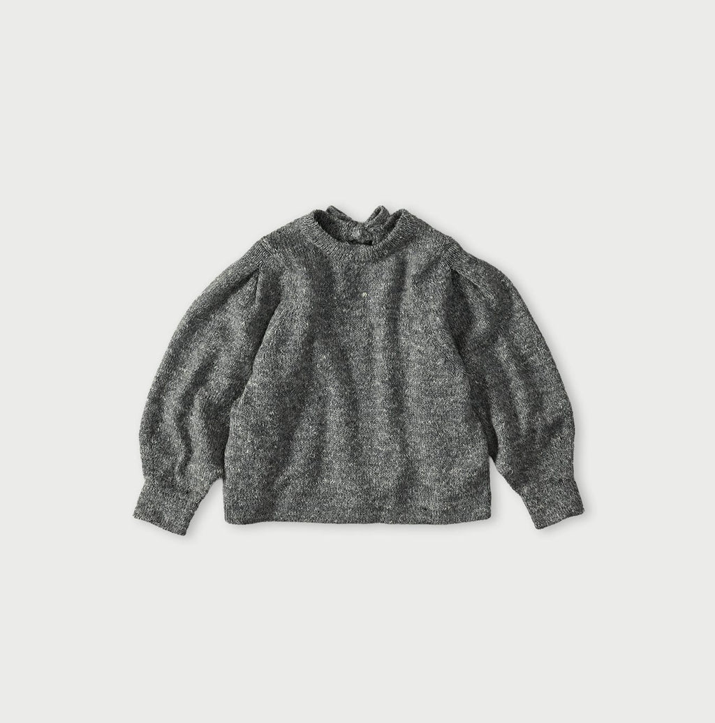 Cashmere Linen Ribbon Knit Gray Tweed Top