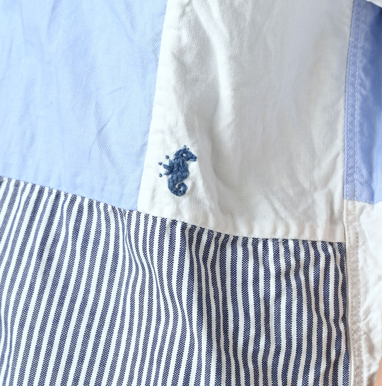 Happy Patch Work Supima OX 908 Ocean Canvas Shirt Detail