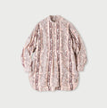 Indian Striped Flower Block Print 908 Stand Collar Grandpa Shirt Pink